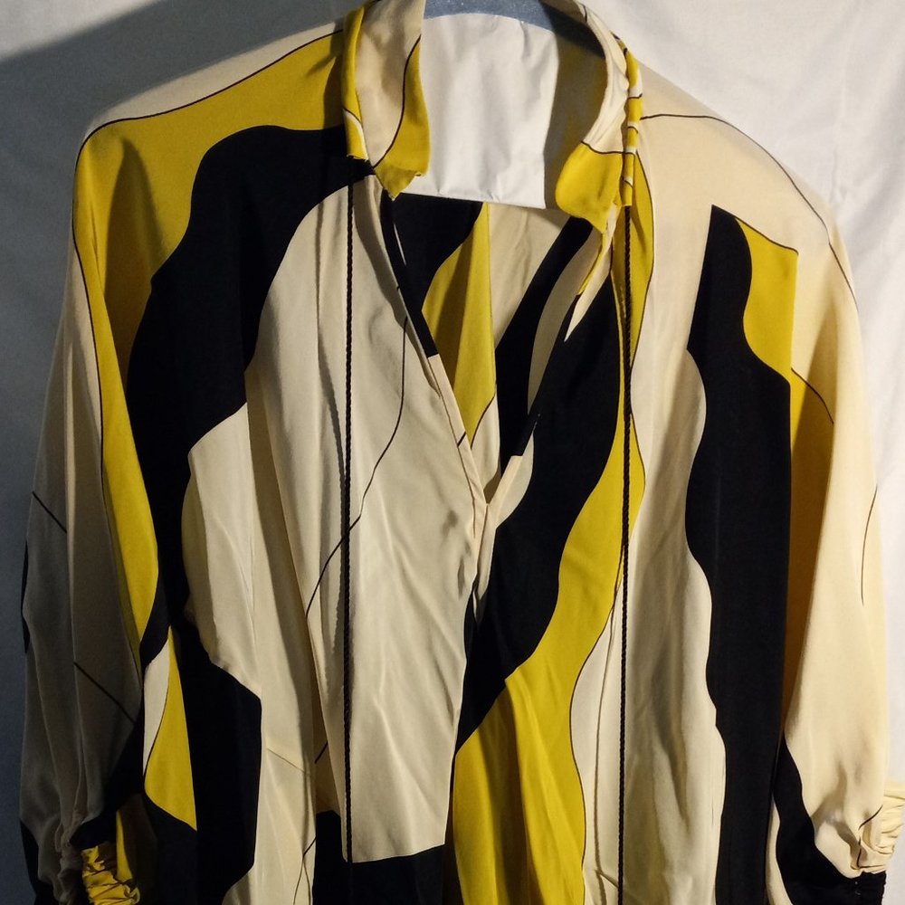 DIANE VON FURSTENBURG - SILK DRESS SHIRT - YELLOW/BLACK - SIZE 2 (EUC)